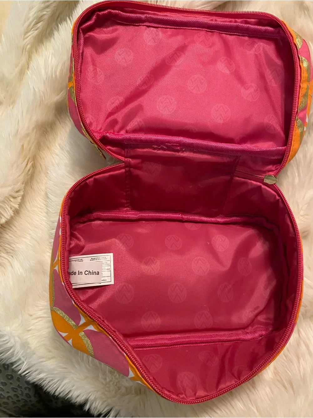 Vibrant Pink & Orange Chevron Accent Cosmetic Case